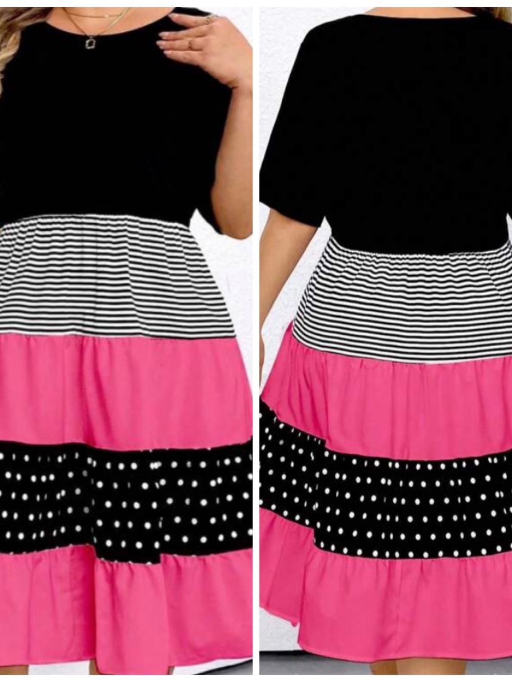 SHEIN Black, White & Pink Colorblock Dress